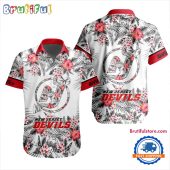 NHL New Jersey Devils Special Flower Tropical Design Hawaiian Button Shirt