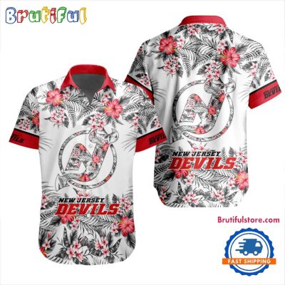 NHL New Jersey Devils Special Flower Tropical Design Hawaiian Button Shirt