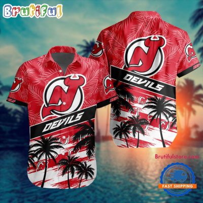 NHL New Jersey Devils Special Palm Tree Hawaiian Button Shirt NHL New Jersey Devils Special Palm Tree Hawaiian Button Shirt
