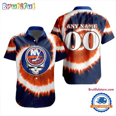 NHL New York Islanders Grateful Dead Tie-Dye Hawaiian Design Button Shirt NHL New York Islanders Grateful Dead Tie-Dye Hawaiian Design Button Shirt