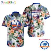 NHL New York Islanders Hockey Tropical Flower Hawaiian Design Button Shirt