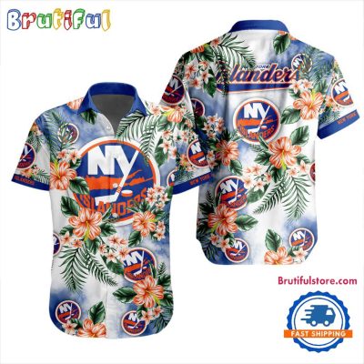 NHL New York Islanders Hockey Tropical Flower Hawaiian Design Button Shirt
