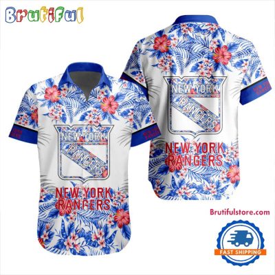 NHL New York Rangers Special Flower Tropical Design Hawaiian Button Shirt