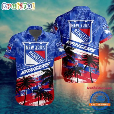 NHL New York Rangers Special Palm Tree Hawaiian Button Shirt