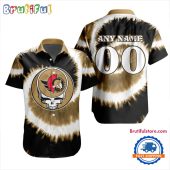 NHL Ottawa Senators Grateful Dead Tie-Dye Hawaiian Design Button Shirt