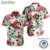 NHL Ottawa Senators Hockey Tropical Flower Hawaiian Design Button Shirt