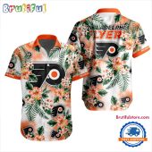 NHL Philadelphia Flyers Hockey Tropical Flower Hawaiian Design Button Shirt