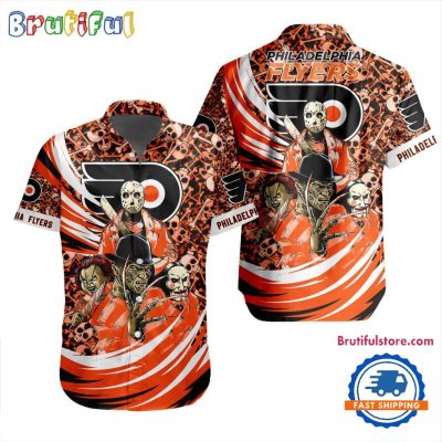 NHL Philadelphia Flyers Special Movies Character Halloween Design Hawaiian Button Shirt