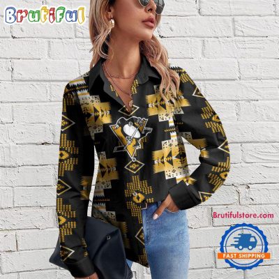 NHL Pittsburgh Penguins Special Native American Women's Casual Shirt, Hockey Women's Casual Shirt