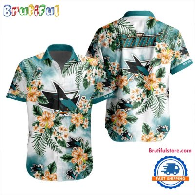 NHL San Jose Sharks Hockey Tropical Flower Hawaiian Design Button Shirt NHL San Jose Sharks Hockey Tropical Flower Hawaiian Design Button Shirt