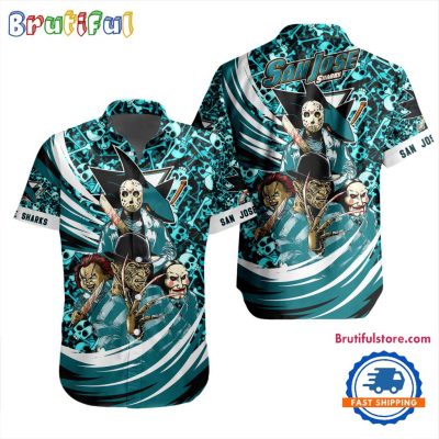 NHL San Jose Sharks Special Movies Character Halloween Design Hawaiian Button Shirt NHL San Jose Sharks Special Movies Character Halloween Design Hawaiian Button Shirt