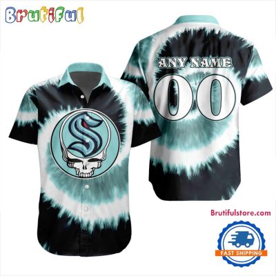 NHL Seattle Kraken Grateful Dead Tie-Dye Hawaiian Design Button Shirt NHL Seattle Kraken Grateful Dead Tie-Dye Hawaiian Design Button Shirt
