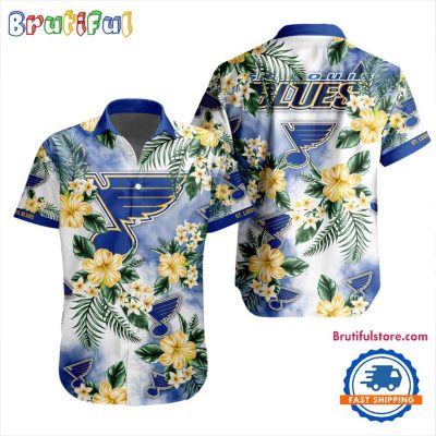 NHL St. Louis Blues Hockey Tropical Flower Hawaiian Design Button Shirt