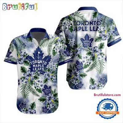 NHL Toronto Maple Leafs Hockey Tropical Flower Hawaiian Design Button Shirt