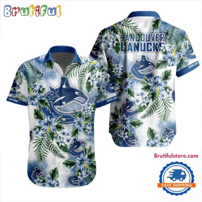 NHL Vancouver Canucks Hockey Tropical Flower Hawaiian Design Button Shirt