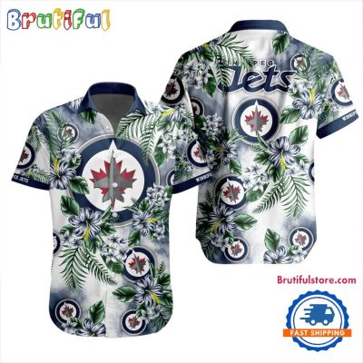 NHL Winnipeg Jets Hockey Tropical Flower Hawaiian Design Button Shirt
