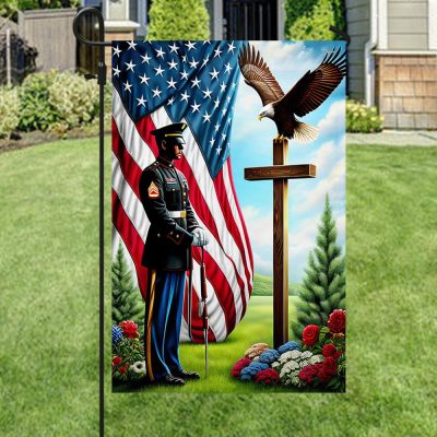 FLAGWIX American Soldier Standing Before The Cross Eagle Flag MLN2441F - Flagwix
