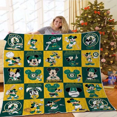 Oakland Athletics Love Mickey Quilt Blanket Soft and Warm - Blanket Home Decor Gift
