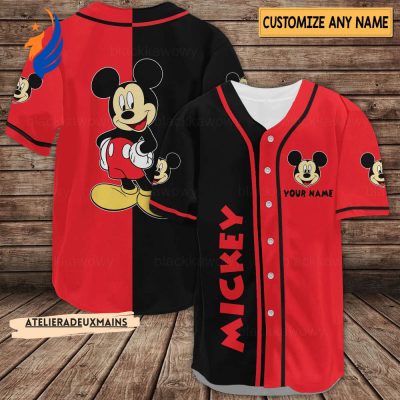 Custom Be Happy Mickey Mouse Baseball Jersey - Black Red Shirt