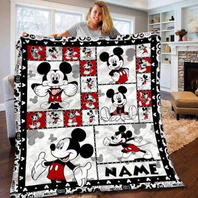 Personalized Disney Mickey Mouse Fleece Quilt Blanket - Blanket Home Decor Gift