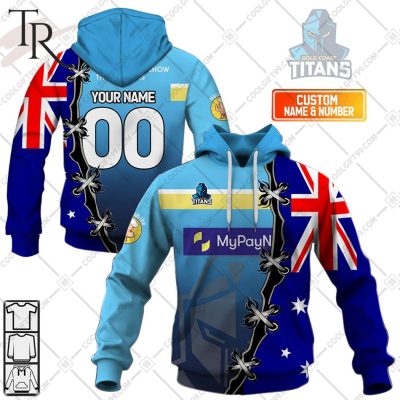 Personalized NRL Gold Coast Titans Home Jersey Mix Flag Hoodie Personalized NRL Gold Coast Titans Home Jersey Mix Flag Hoodie