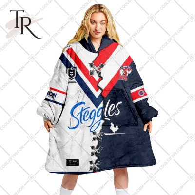 Personalized NRL Sydney Roosters Mix V2 Jersey Oodie, Flanket, Blanket Hoodie, Snuggie