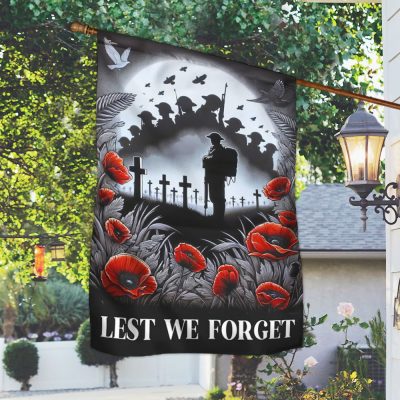 Lest We Forget Poppy Flowers Christian Cross Anzac Day Memorial Flag TPT1568F - Flagwix
