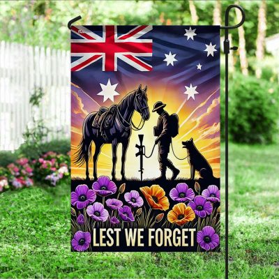 Anzac Day Animals in War Purple Poppy Australia Flag MLN5174DNV - Flagwix