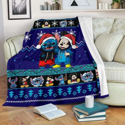 Stitch Mickey Christmas Blanket Amazing Gift Idea - Blanket Home Decor Gift