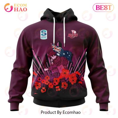 Super Rugby Queensland Reds Specialized 2022 Anzac Jersey Concepts 3D Hoodie -soulcals