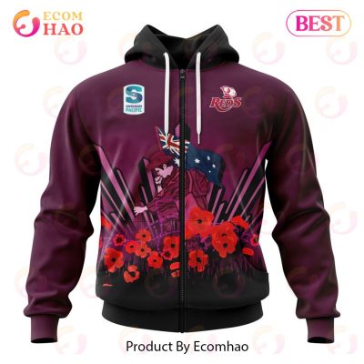 Super Rugby Queensland Reds Specialized 2022 Anzac Jersey Concepts 3D Hoodie -soulcals