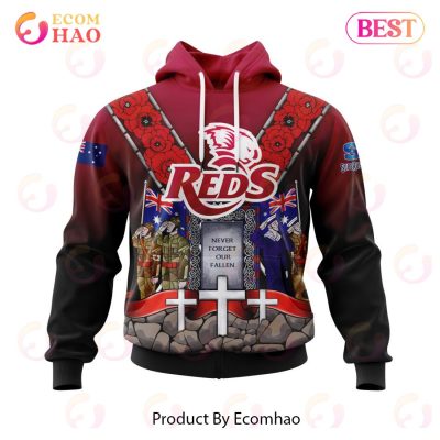 Super Rugby Queensland Reds Specialized Anzac Jersey Concepts 3D Hoodie -soulcals
