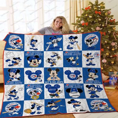 Toronto Blue Jays Mickey Let’s Go Jays Quilt Blanket MLB Toronto Blue Jays Mickey Mouse Quilt Bedding Set - Blanket Home Decor Gift
