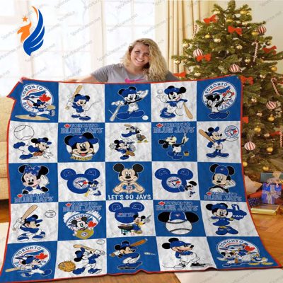 Toronto Blue Jays Mickey Let’s Go Jays Quilt Blanket MLB Toronto Blue Jays Mickey Mouse Quilt Bedding Set - Blanket Home Decor Gift