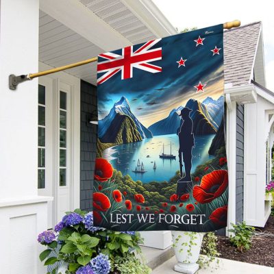 Memorial Day Lest We Forget, Anzac Day Poppy Flower Veteran New Zealand Flag TPT1569F - Flagwix