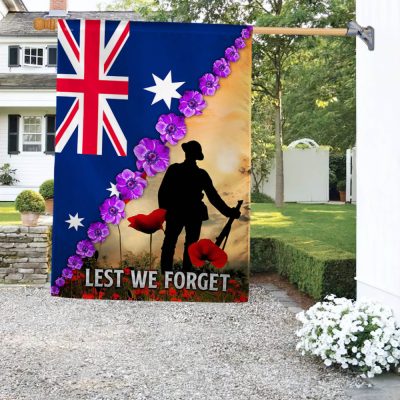 Anzac Day Lest We Forget Purple Poppy Australia Veteran Flag MLN925F - Flagwix