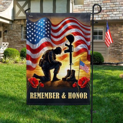 Memorial Day Remember & Honor Kneeling Solider American Flag MLN5324TTH - Flagwix