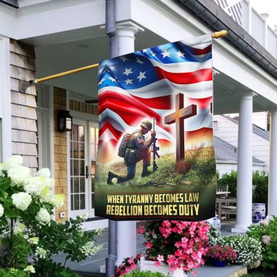 Veteran Kneeling The Cross Flag When Tyranny Becomes Law Rebellion Becomes Duty MLN3170F - Flagwix