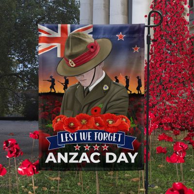Anzac Day New Zealand Poppy Lest We Forget Flag MLN1180F - Flagwix