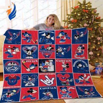 WC Washington Capitals Disney Mickey Let’s Go Caps Quilt Blanket Mickey Mouse Quilt Bedding Set - Blanket Home Decor Gift