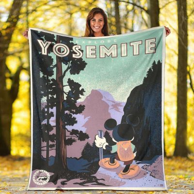 Yosemite National Park Mickey Fleece Blanket Camping - Blanket Home Decor Gift