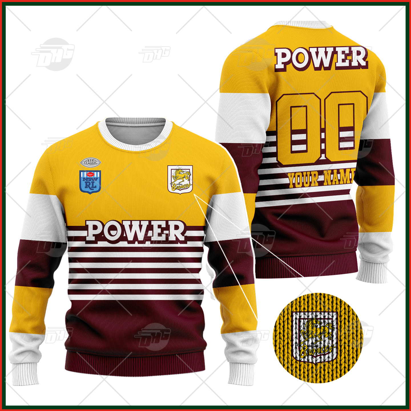 Personalized Brisbane Broncos 1988 ARL/NRL Vintage Retro Heritage Wool Ugly Sweater For Men Women - OldSchoolThings - Personalize Your Own New & Retro Sports Jerseys, Hoodies, T Shirts