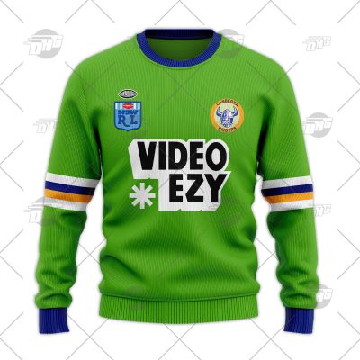 Personalized Canberra Raiders 1990 Video Ezy ARL/NRL Vintage Retro Heritage Wool Ugly Sweater For Men Women - OldSchoolThings - Personalize Your Own New & Retro Sports Jerseys, Hoodies, T Shirts