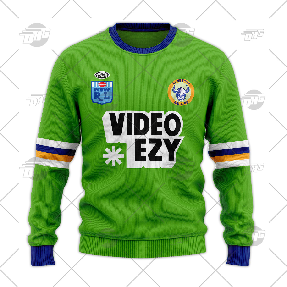Personalized Canberra Raiders 1990 Video Ezy ARL/NRL Vintage Retro Heritage Wool Ugly Sweater For Men Women - OldSchoolThings - Personalize Your Own New & Retro Sports Jerseys, Hoodies, T Shirts