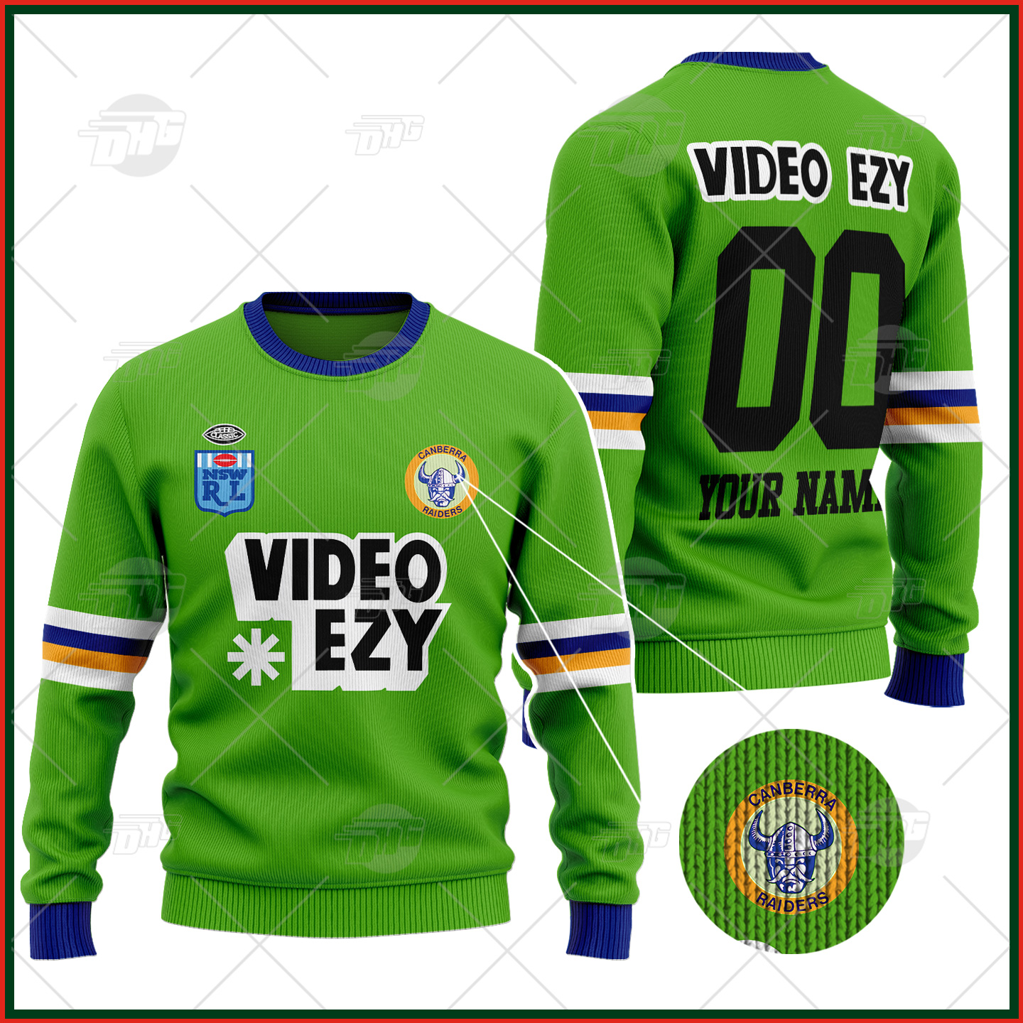 Personalized Canberra Raiders 1990 Video Ezy ARL/NRL Vintage Retro Heritage Wool Ugly Sweater For Men Women - OldSchoolThings - Personalize Your Own New & Retro Sports Jerseys, Hoodies, T Shirts