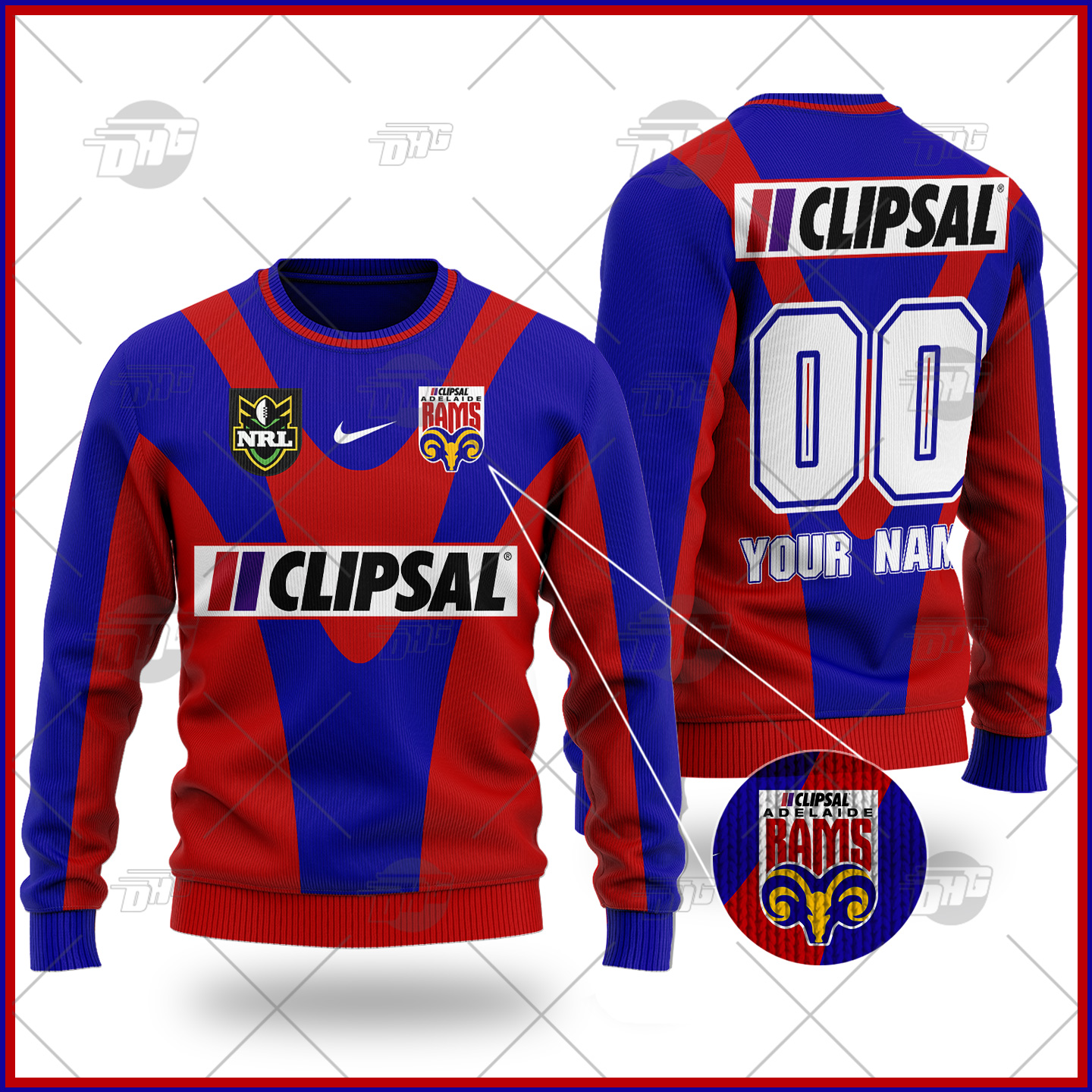 Personalized Adelaide Rams 1998 Vintage NRL Wool Ugly Sweater For Men Women - OldSchoolThings - Personalize Your Own New & Retro Sports Jerseys, Hoodies, T Shirts