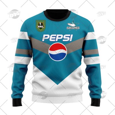 Personalize Cronulla Sutherland Sharks 1999 Retro Pepsi Wool Ugly Sweater - OldSchoolThings - Personalize Your Own New & Retro Sports Jerseys, Hoodies, T Shirts
