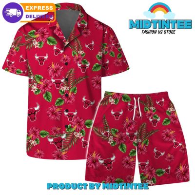 Chicago Bulls Team Hawaiian Set Floral Pattern