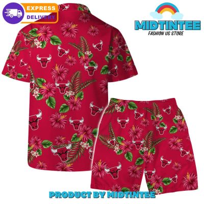 Chicago Bulls Team Hawaiian Set Floral Pattern