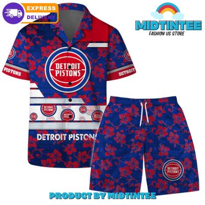 Detroit Pistons Team Pattern Vintage Aloha Combo Hawaiian Set